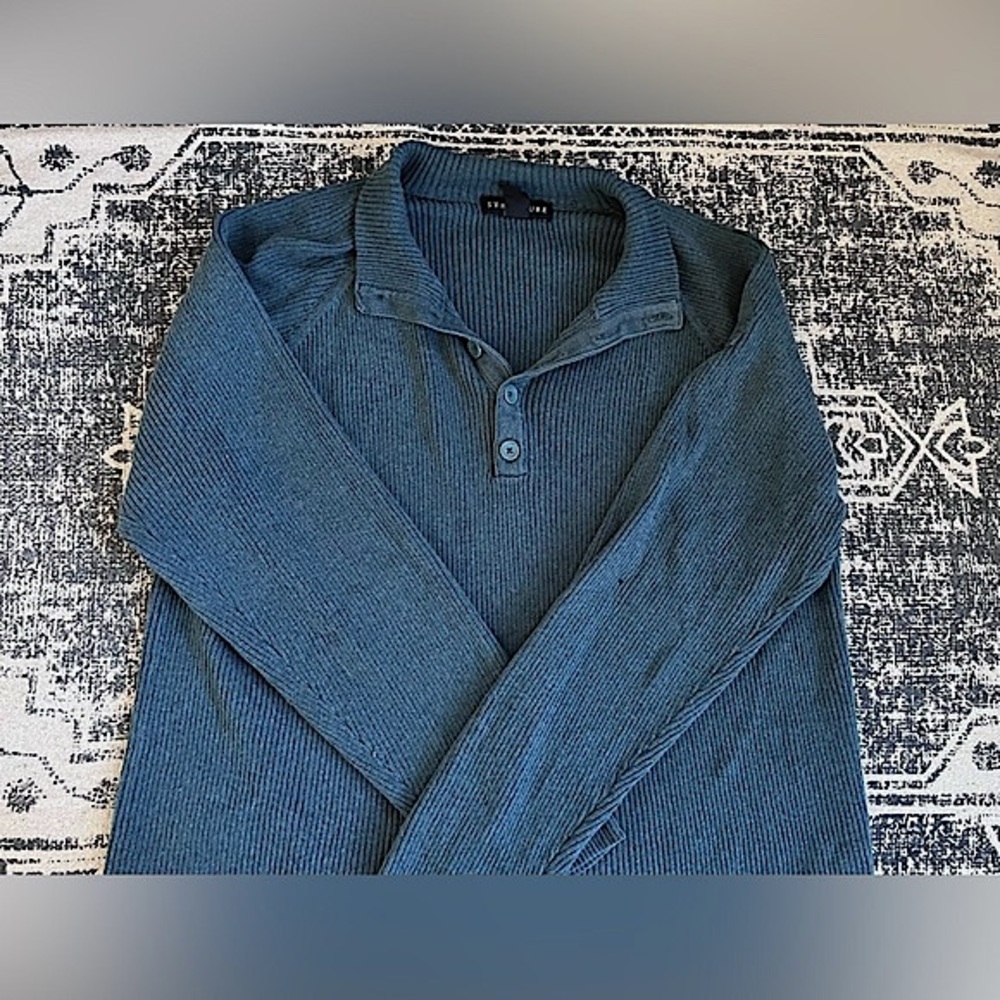 VTG 90’s Structure Forest Green Ribbed Henley Sweater: Size L